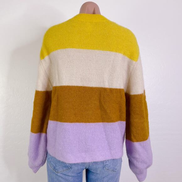 H&M Knitted Mohair Wool Blend Long Sleeve Stripe Pullover Sweater Yellow size XS - Picture 8 of 11
